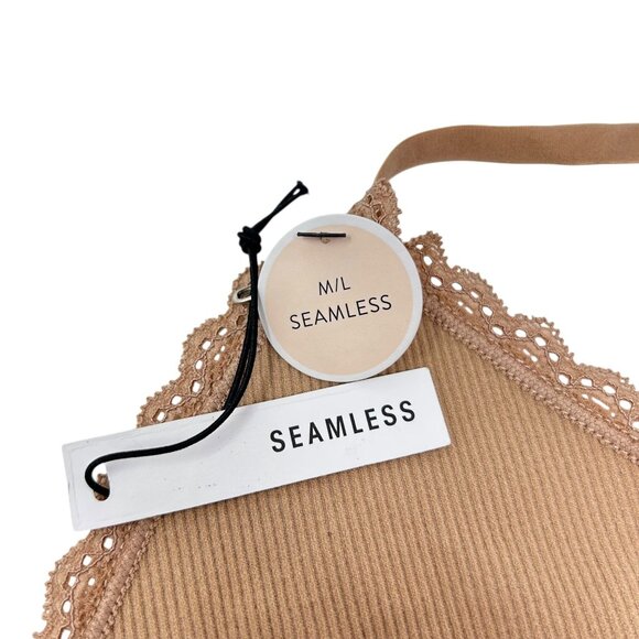 Forever 21 M/L Taupe Ribbed Seamless Bralette Lace Wireless Adjustable Straps - Picture 7 of 12